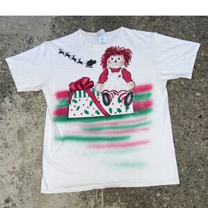 Vintage Hanes Christmas Shirt XL Airbrush Raggedy Ann Santa Doll AOP